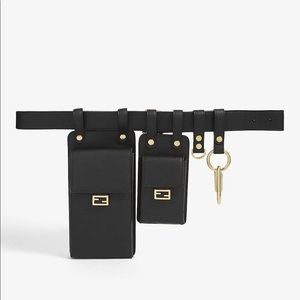 NWT！Fendi Women's Black Leather Utility Belt Bag